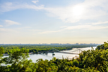 View on residential districts on left bank of the river Dnieper in Kiev, Ukraine