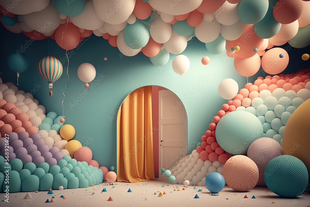 Sticker a room filled with balloons and a door to a room filled with balloons and a door to a room filled wi