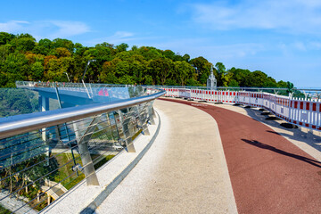 Pedestrian and bicycle glass bridge across the Saint Volodymyr descent in Kyiv, Ukraine