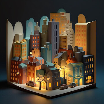 papercraft sculpture: city scene (generative ai content)
