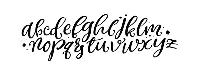 Vector hand drawn alphabet isolated on white background. Brush painted letters. Decorative artistic font. Black letters.	