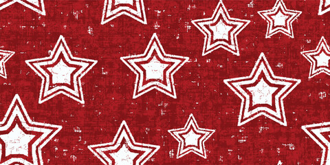 Fototapeta premium Seamless pattern with star in red fabric textured