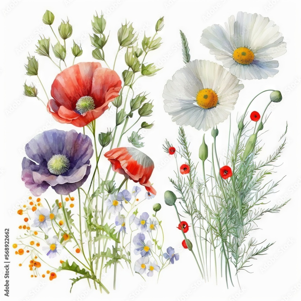 Poster a bunch of flowers that are on a white background with a white background and a red one in the middl