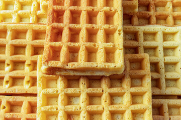 Background of sweet square soft waffle desserts