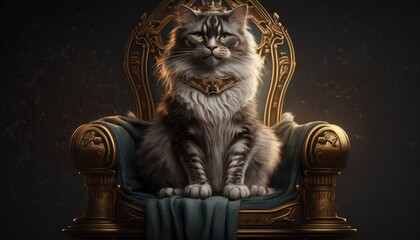 Luxury cat like a king and queen with throne and jewelry