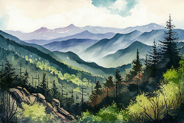 National Parks - Great Smoky Mountains - Watercolor - Generative Art