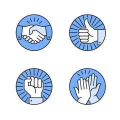 Handshake, high five, thumb up, raised fist icon. - 568924257