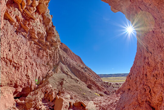 View from within a cave on the north side of Kachina Valley at Petrified Forest National Park Arizona.
