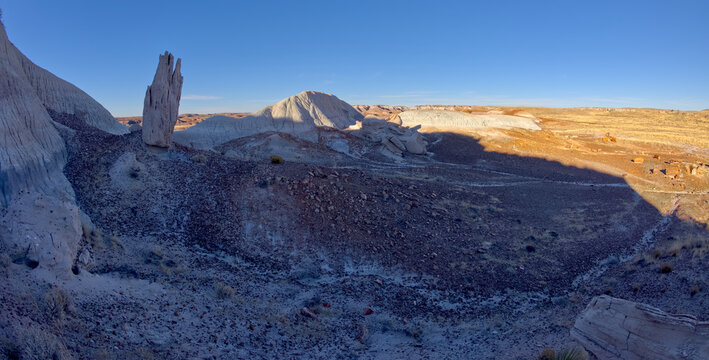 A white ridge of bentonite on the lower section of Blue Mesa in Petrified Forest National Park Arizona.