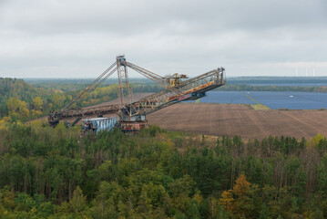 Aerial view of abondend bucket wheel excavator SRS