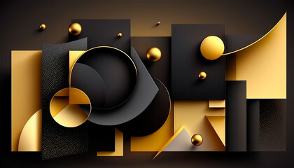 Elegant and modern black abstract background with black and golden circles. AI generated