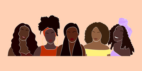 Black Woman Together Girt Power Print Poster. Black Abstract Portrait