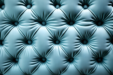 Baby blue quilted velvet cushion background, couch texture fabric closeup with buttons, seamless pattern 