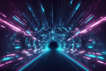 Fototapeta na wymiar Futuristic Corridor Tech Background with Neon Light