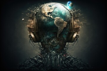 Concept of artificial intelligence controlling the world, humanoid artificial intelligence, digital illustration, AI