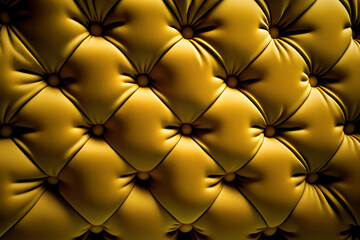 Yellow quilted velvet cushion background, gold couch texture fabric closeup with buttons, seamless pattern 