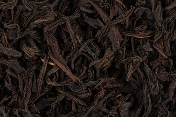 Black tea leaves close up