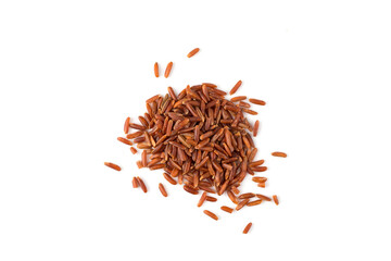 Red rice closeup on white