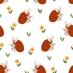 seamless pattern with easter hedgehog on the white background
