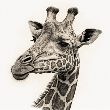 Monochrome drawn giraffe on white background. Created using ai generative. 