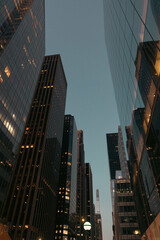 Low angle view of buildings in midtown of New York City.