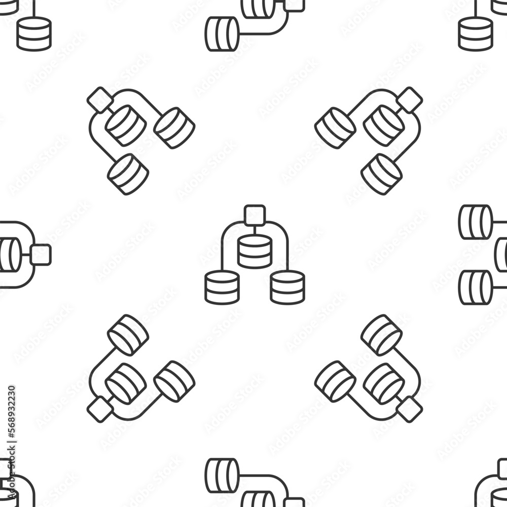 Poster grey line server, data, web hosting icon isolated seamless pattern on white background. vector