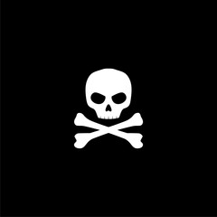 Death skull head, bones danger symbol. Horror, toxic icon isolated on black background.   