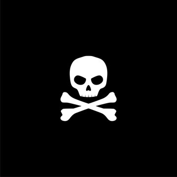 Death skull head, bones danger symbol. Horror, toxic icon isolated on black background.   