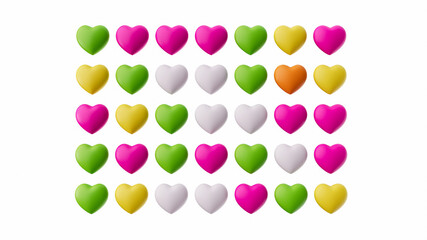Colorful candy hearts shape isolated background 3d illustration