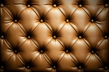 Tan leather quilted cushion background, couch texture closeup studded with buttons, seamless pattern for design, wallpaper