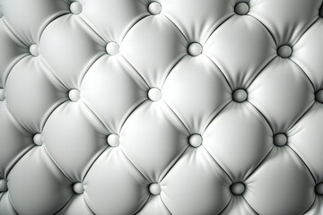 Fototapeta na wymiar White leather quilted cushion background, couch texture closeup studded with buttons, seamless pattern for design, wallpaper