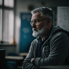 Obraz premium Portrait of a male teacher, with serious face, ai Generative.