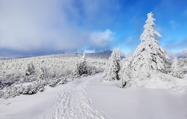 Beautiful mountain winter landscape, Karkonosze Mountains, Poland.