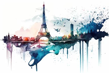 Gordijnen Watercolor sketch of Paris France Eiffel Tower. Generation AI © Adin