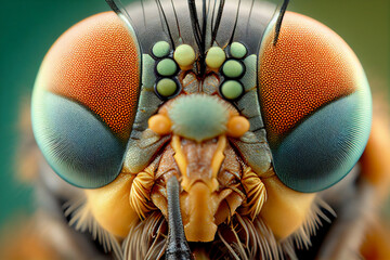 generative ai, Bug close up of an insects face, a fly's face