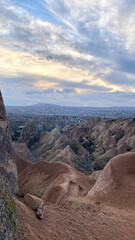 sunset landscape at sunset valley viewpoint in Cappadocia, Nevsehir, Turkey
