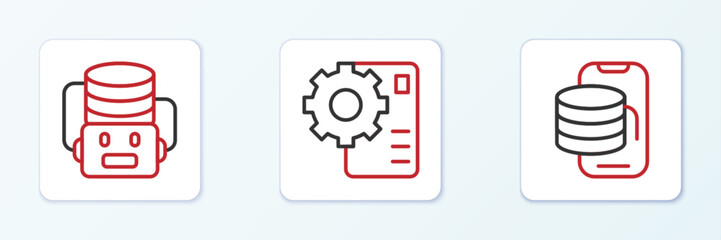 Set line Cloud technology data transfer, Artificial intelligence robot and Neural network icon. Vector