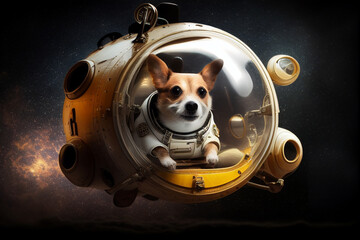 generative ai,  Image of a futuristic dog a cat in space