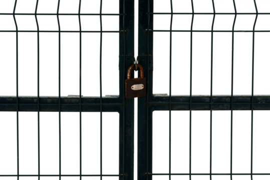Steel metal bars with a lock in a prison on a white background. Jail. Law