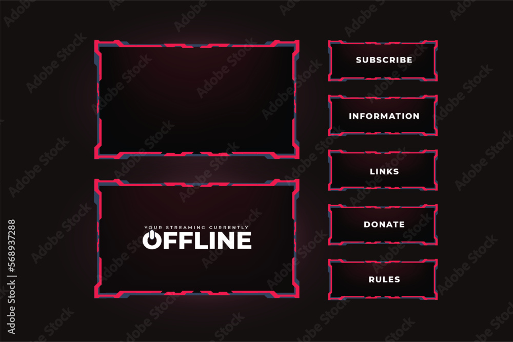 Poster live gaming broadcast frame with digital shapes for gamers. dark streaming overlay panel design with