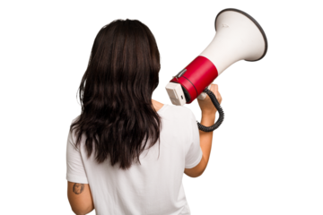 Young Indian woman holding a megaphone isolated