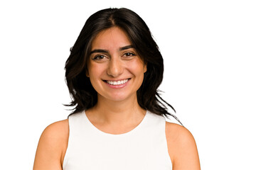 Young indian woman face closeup cut out isolated