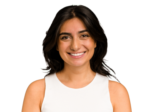 Young indian woman face closeup cut out isolated