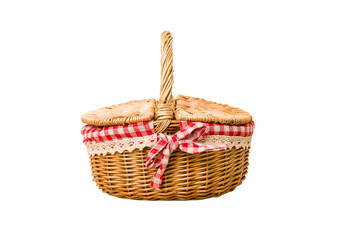 Picnic basket isolated on white background .