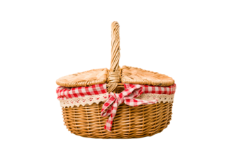 Picnic basket isolated on white background .