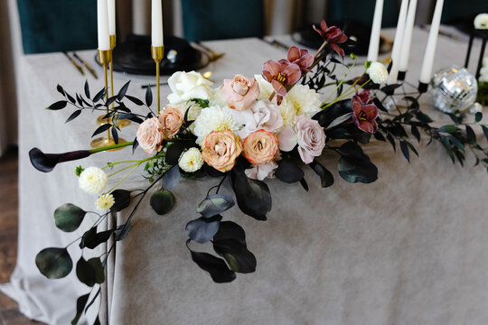 Wedding bouquet on table