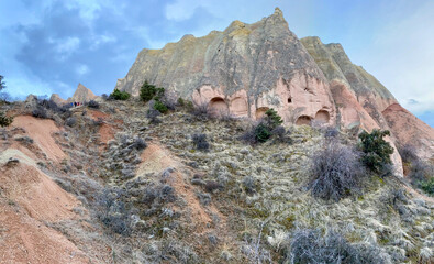 sunset landscape at sunset valley viewpoint in Cappadocia, Nevsehir, Turkey