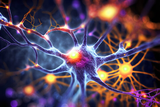 Dise&ntilde;o de la actividad neuronal en el cerebro. Estimulaci&oacute;n neuronal y optogen&eacute;tica. La actividad de las neuronas recorre la corteza cerebral. Enfermedad de Alzheimer.Ai generada.