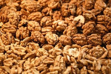 Peeled walnuts close up