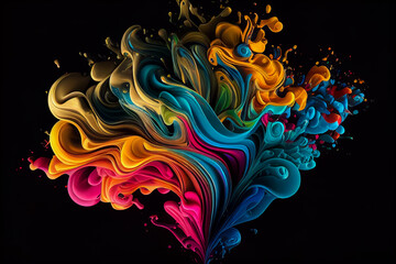 Abstract colorful AI generated paint swirl on black background